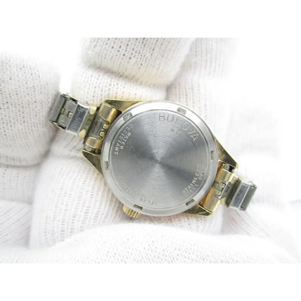 Women Bulova Hand Wind Mechanical Analog 24mm Dial Causal Round Watch (F855)